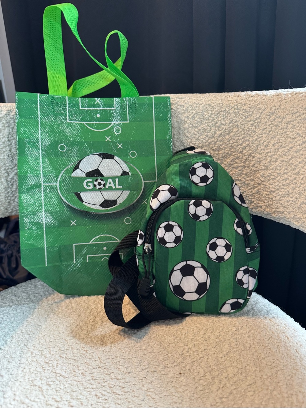 Green Soccer Print Kids Sling Bag and Tote Set